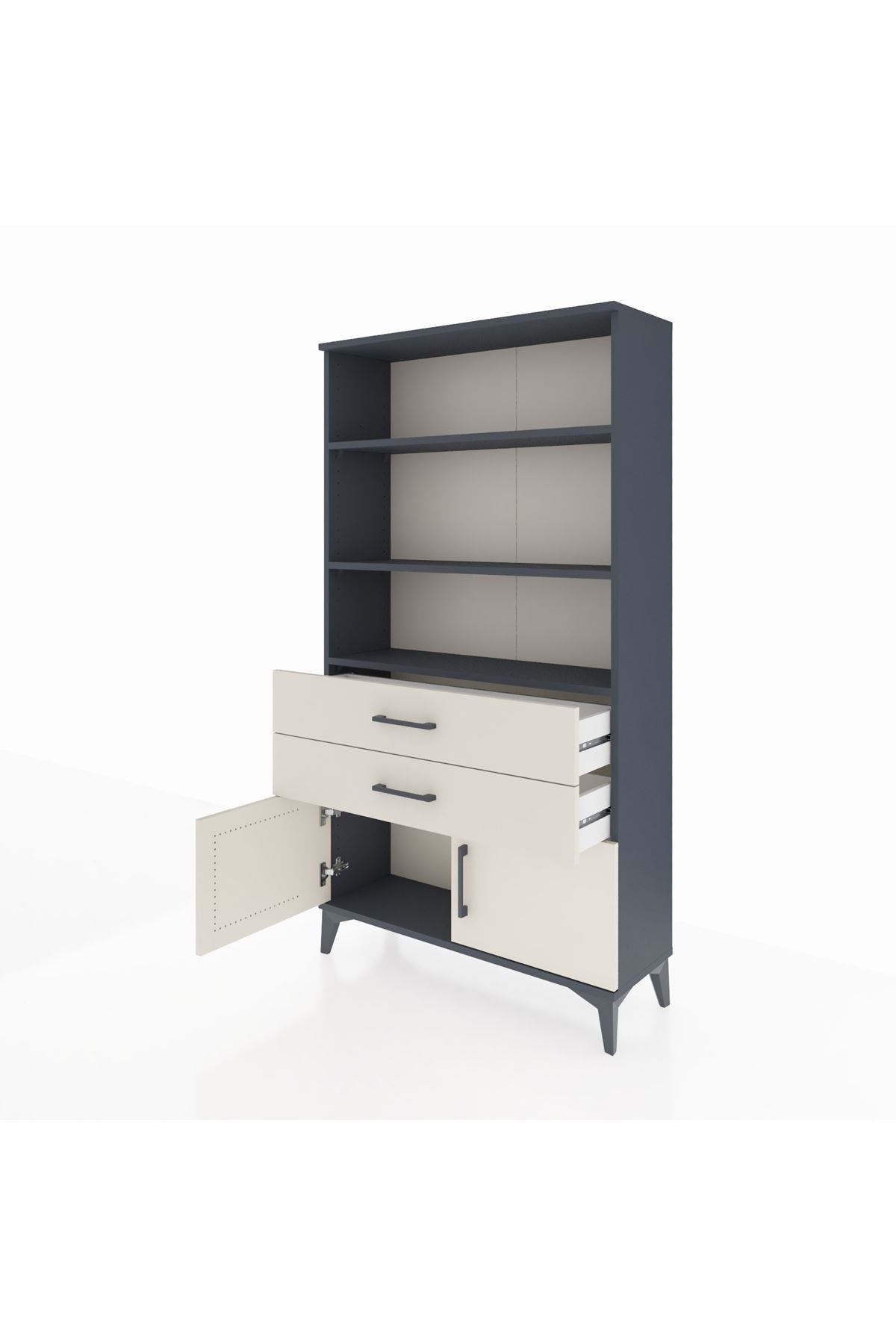 Arges Dolap 3 Raflı 2 Çekmeceli 2 Kapaklı 88x30x163 Antrasit-Aytaşı