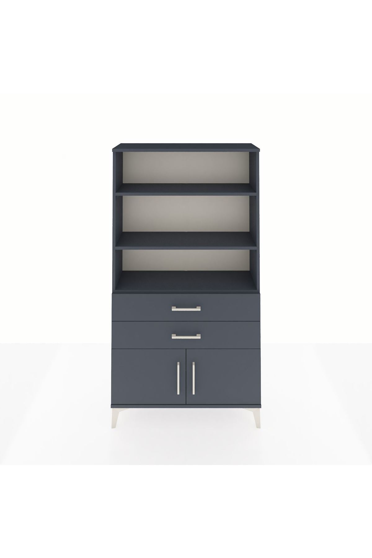 Arges Dolap 3 Raflı 2 Çekmeceli 2 Kapaklı 88x30x163 Antrasit-Antrasit