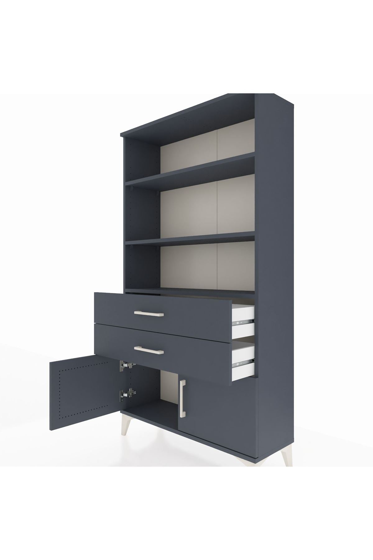 Arges Dolap 3 Raflı 2 Çekmeceli 2 Kapaklı 88x30x163 Antrasit-Antrasit