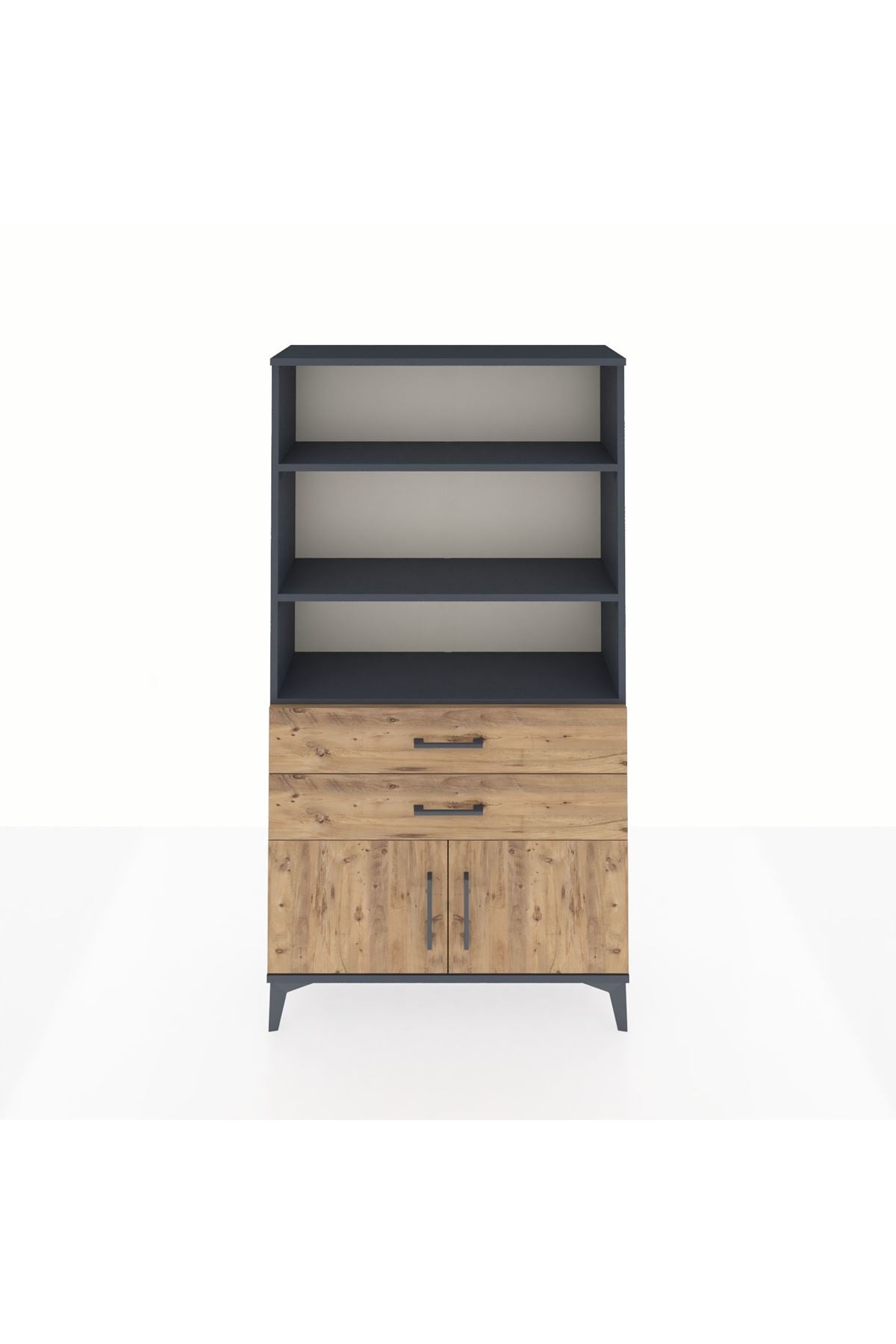 Arges Dolap 3 Raflı 2 Çekmeceli 2 Kapaklı 88x30x163 Antrasit-Çam