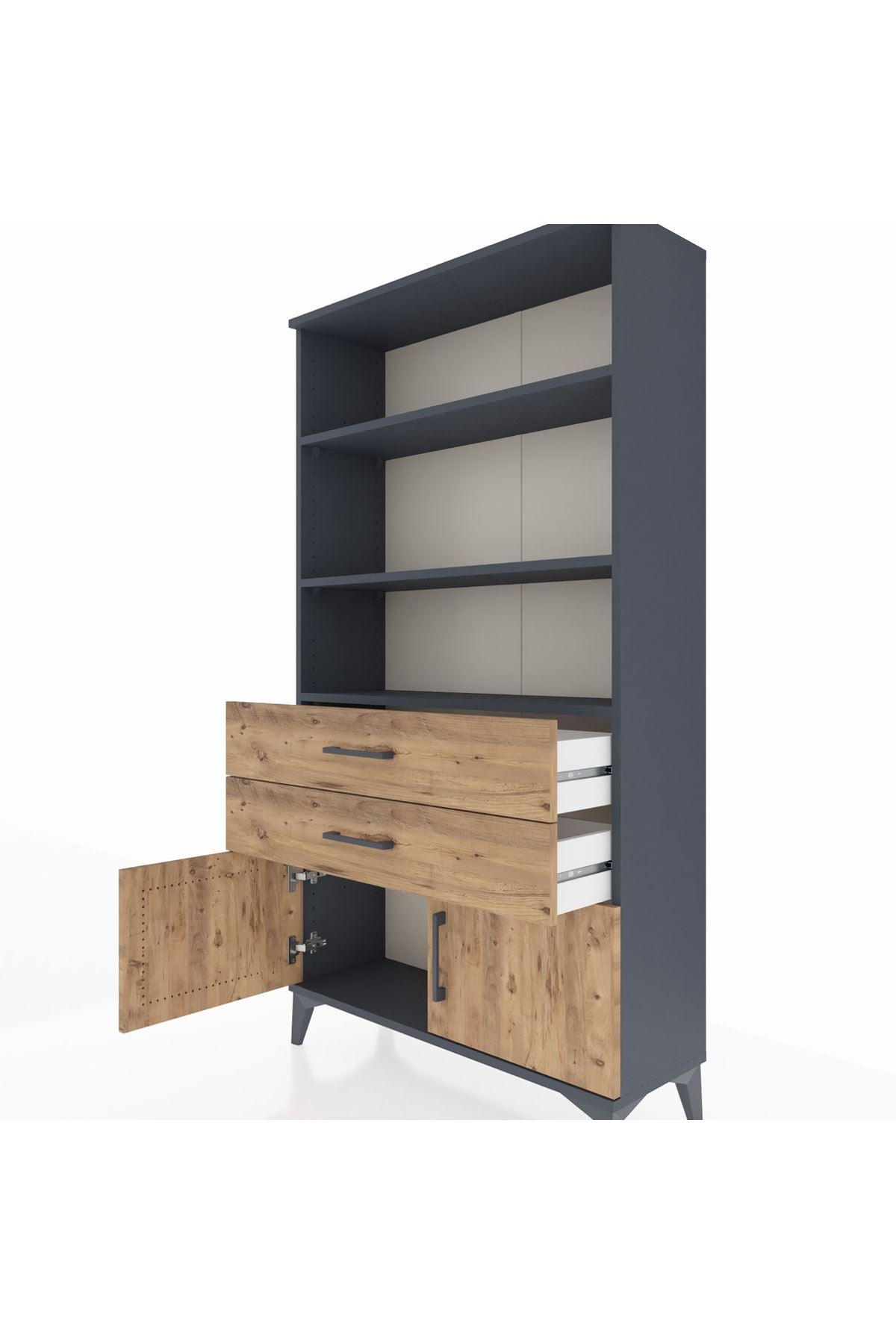 Arges Dolap 3 Raflı 2 Çekmeceli 2 Kapaklı 88x30x163 Antrasit-Çam