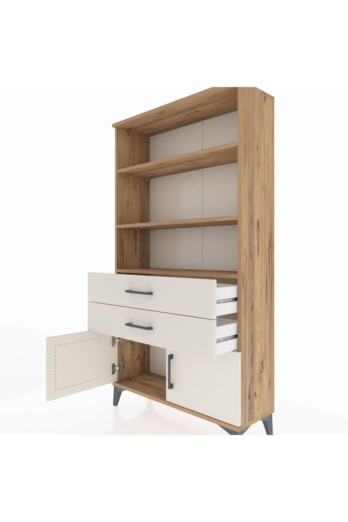 Arges Dolap 3 Raflı 2 Çekmeceli 2 Kapaklı 88x30x163 Çam-Aytaşı