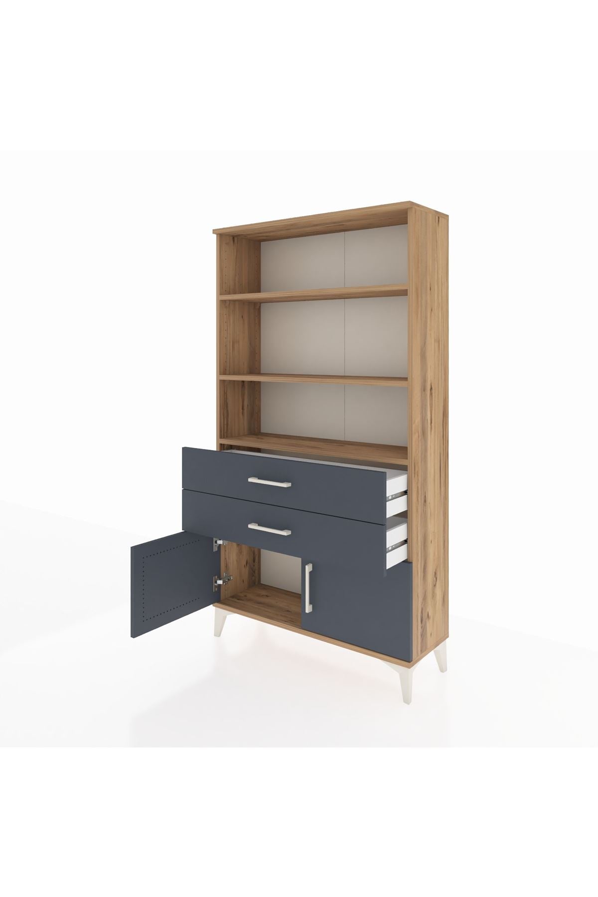 Arges Dolap 3 Raflı 2 Çekmeceli 2 Kapaklı 88x30x163 Çam-Antrasit