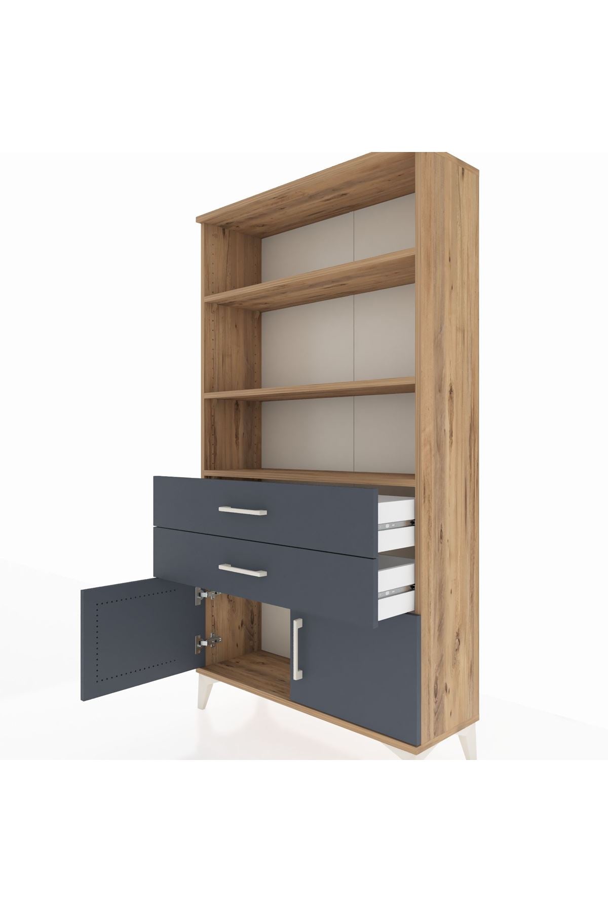 Arges Dolap 3 Raflı 2 Çekmeceli 2 Kapaklı 88x30x163 Çam-Antrasit