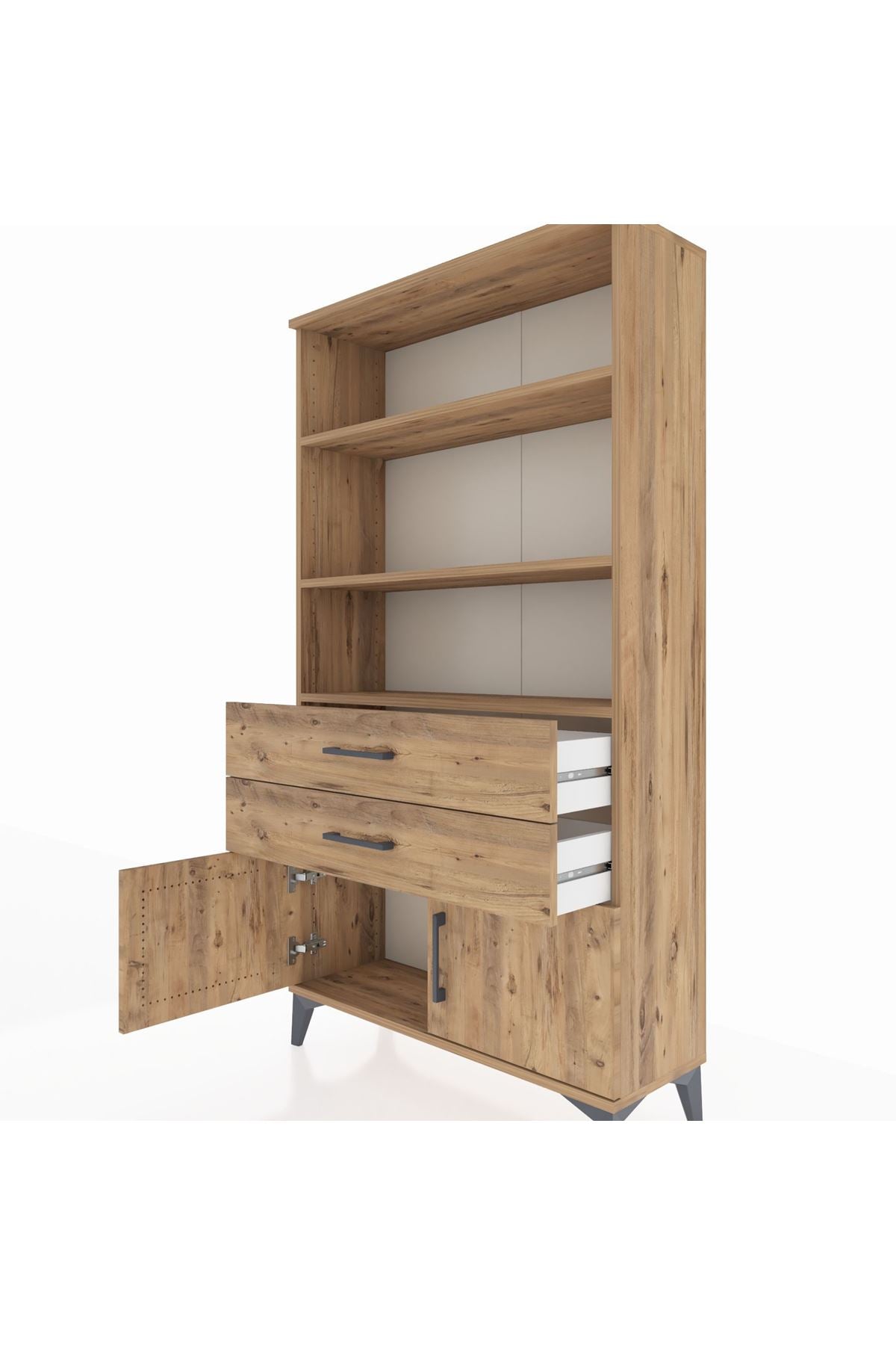 Arges Dolap 3 Raflı 2 Çekmeceli 2 Kapaklı 88x30x163 Çam-Çam