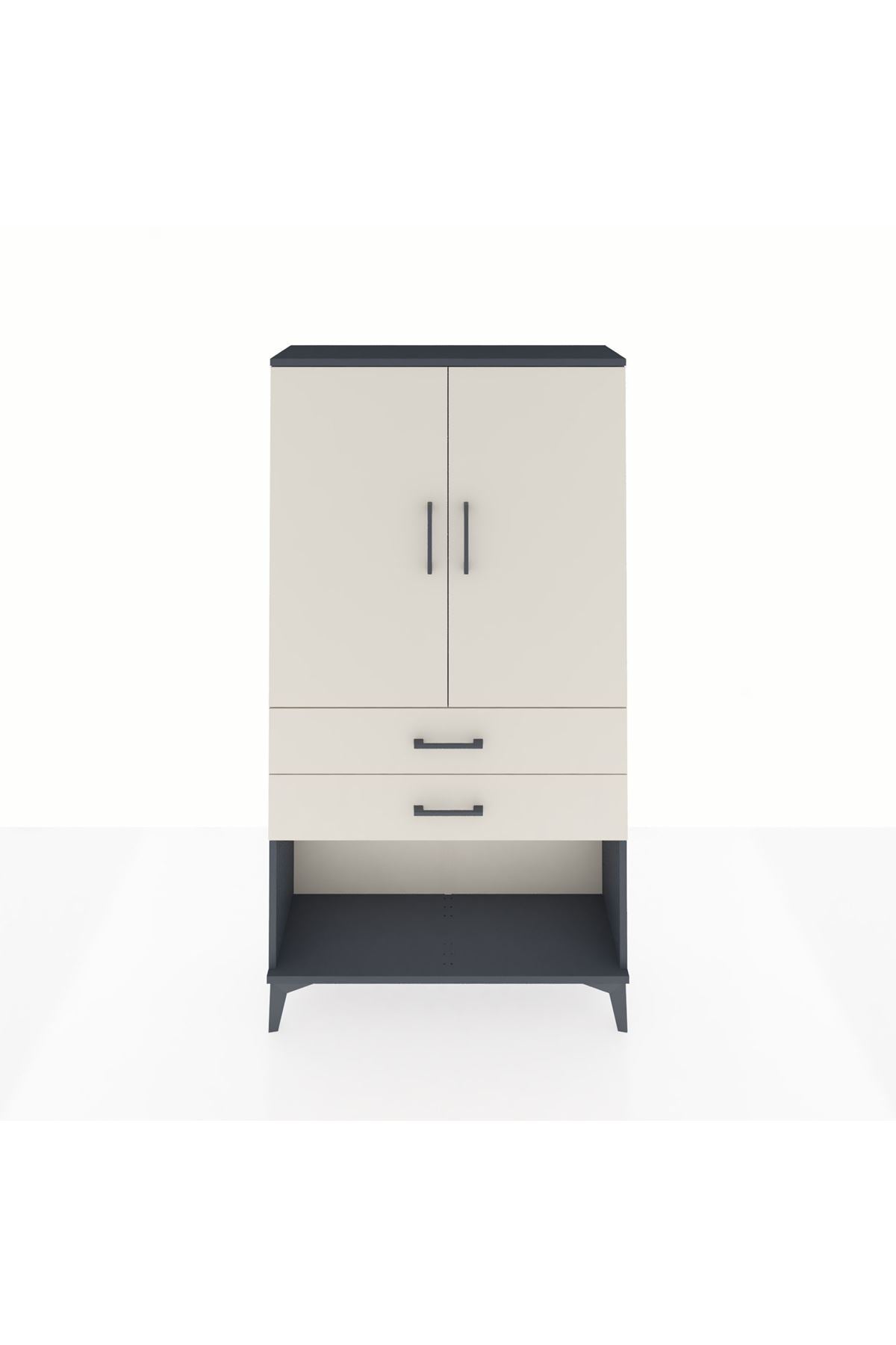 Arges Dolap 3 Raflı 2 Çekmeceli 2 Kapaklı 88x30x163 Antrasit-Aytaşı