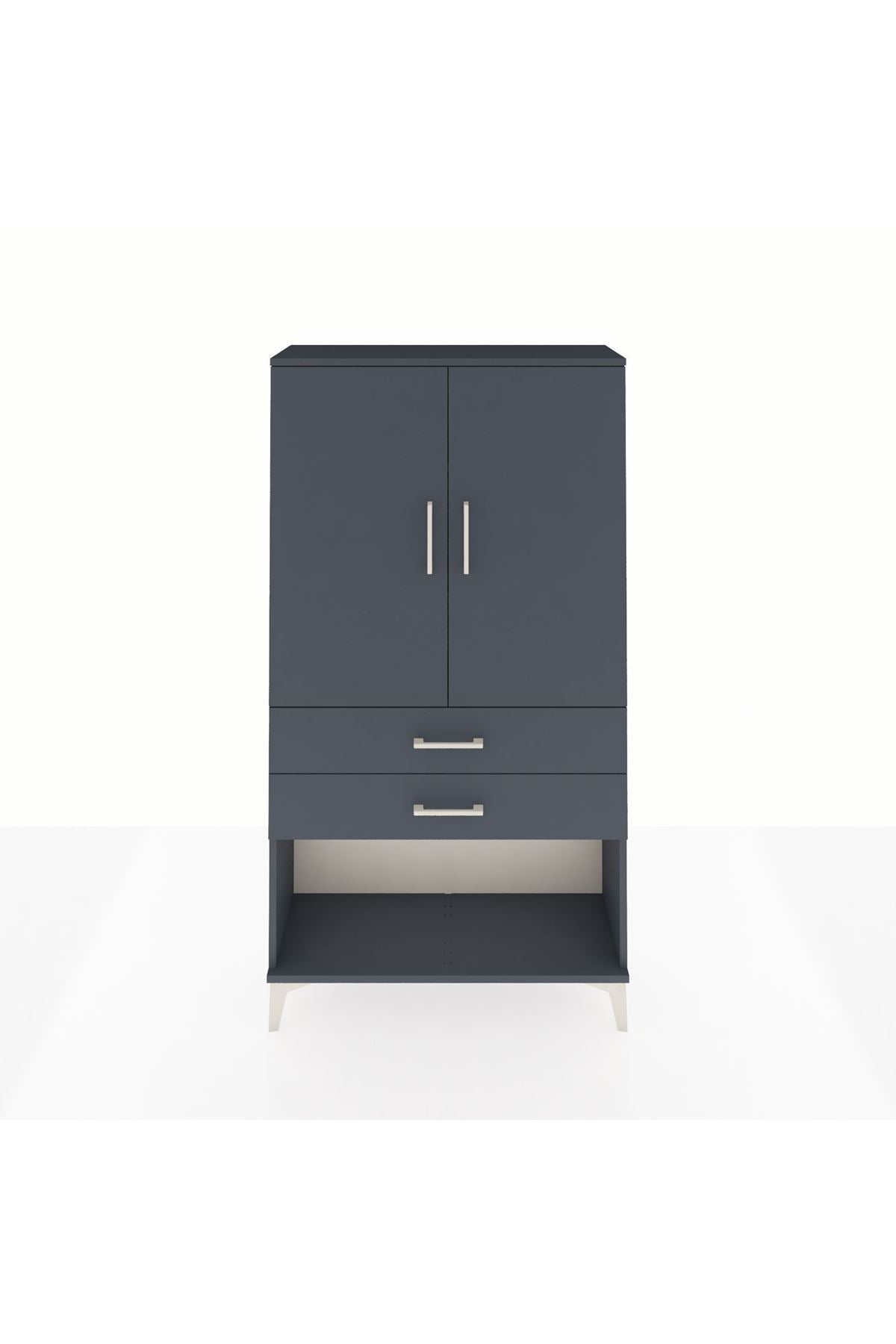 Arges Dolap 3 Raflı 2 Çekmeceli 2 Kapaklı 88x30x163 Antrasit-Antrasit