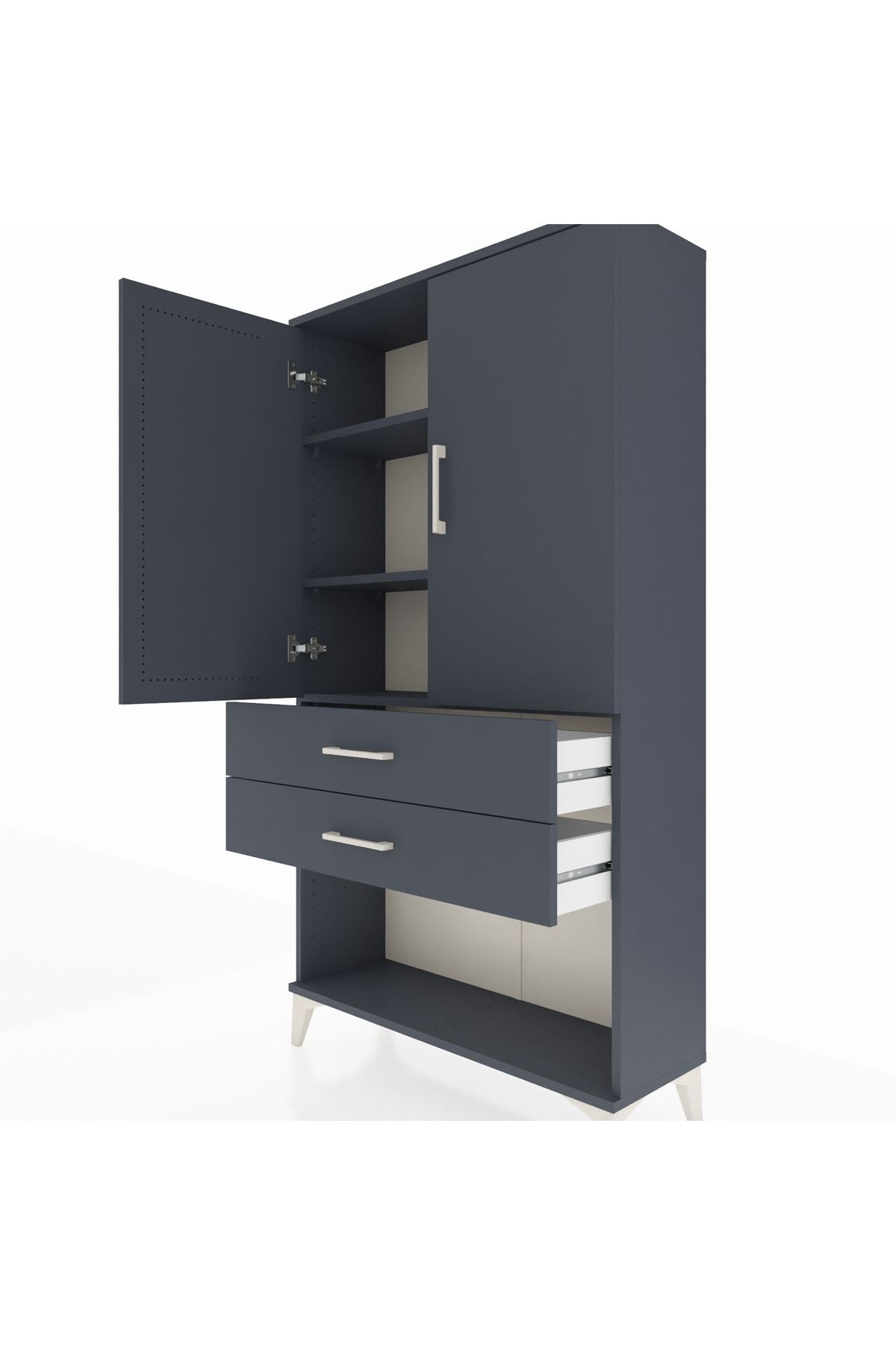 Arges Dolap 3 Raflı 2 Çekmeceli 2 Kapaklı 88x30x163 Antrasit-Antrasit