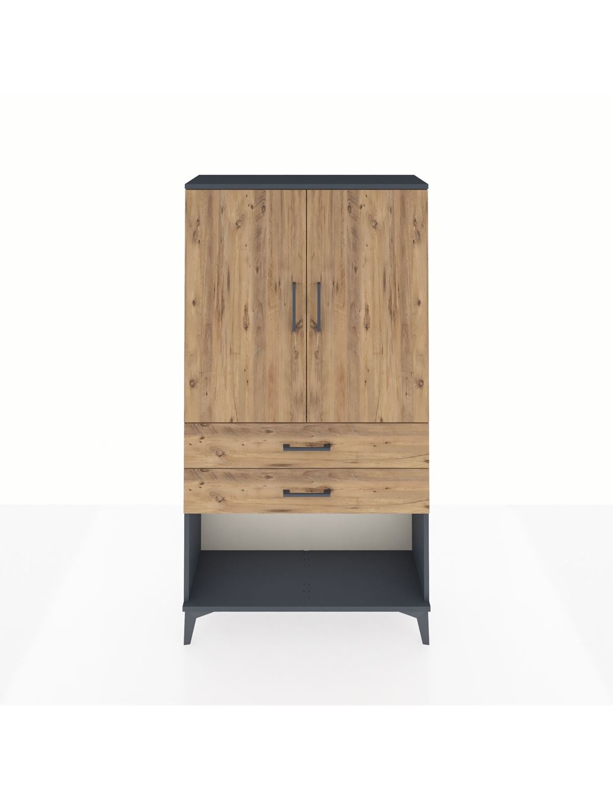 Arges Dolap 3 Raflı 2 Çekmeceli 2 Kapaklı 88x30x163 Antrasit-Çam