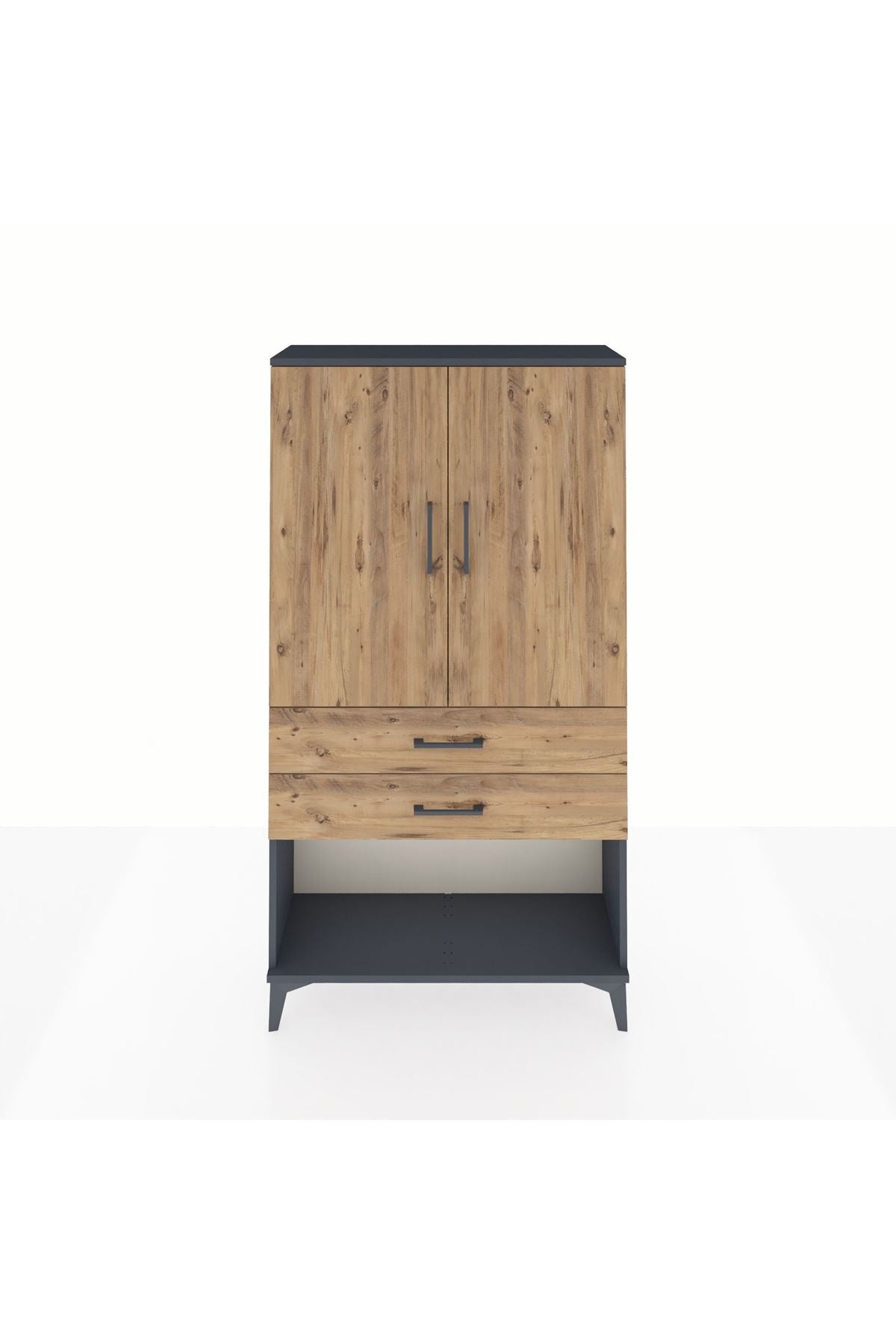 Arges Dolap 3 Raflı 2 Çekmeceli 2 Kapaklı 88x30x163 Antrasit-Çam