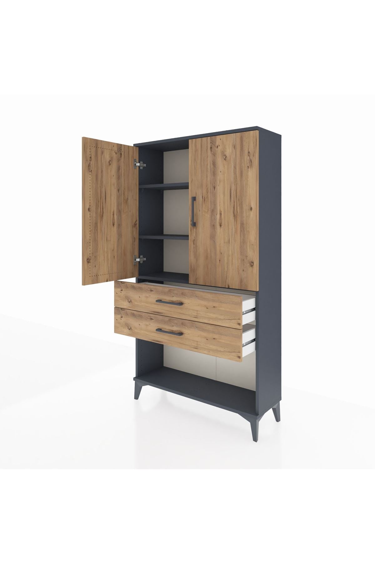 Arges Dolap 3 Raflı 2 Çekmeceli 2 Kapaklı 88x30x163 Antrasit-Çam