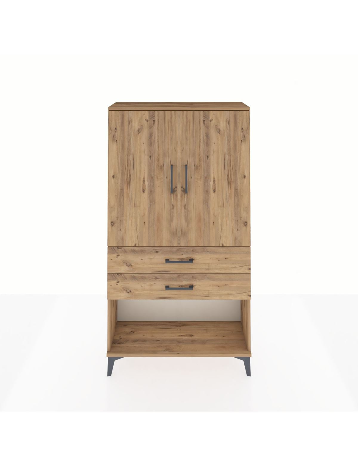 Arges Dolap 3 Raflı 2 Çekmeceli 2 Kapaklı 88x30x163 Çam-Çam