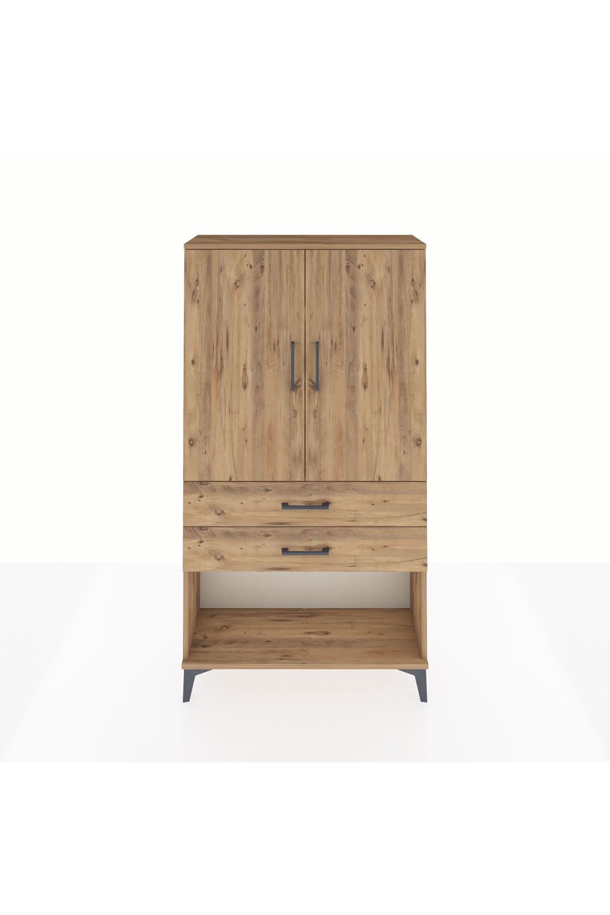 Arges Dolap 3 Raflı 2 Çekmeceli 2 Kapaklı 88x30x163 Çam-Çam