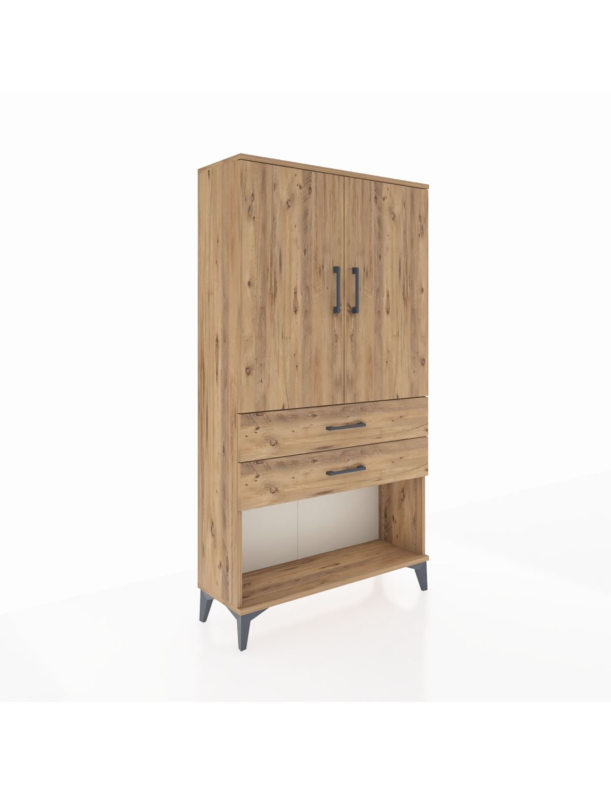 Arges Dolap 3 Raflı 2 Çekmeceli 2 Kapaklı 88x30x163 Çam-Çam