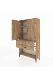 Arges Dolap 3 Raflı 2 Çekmeceli 2 Kapaklı 88x30x163 Çam-Çam