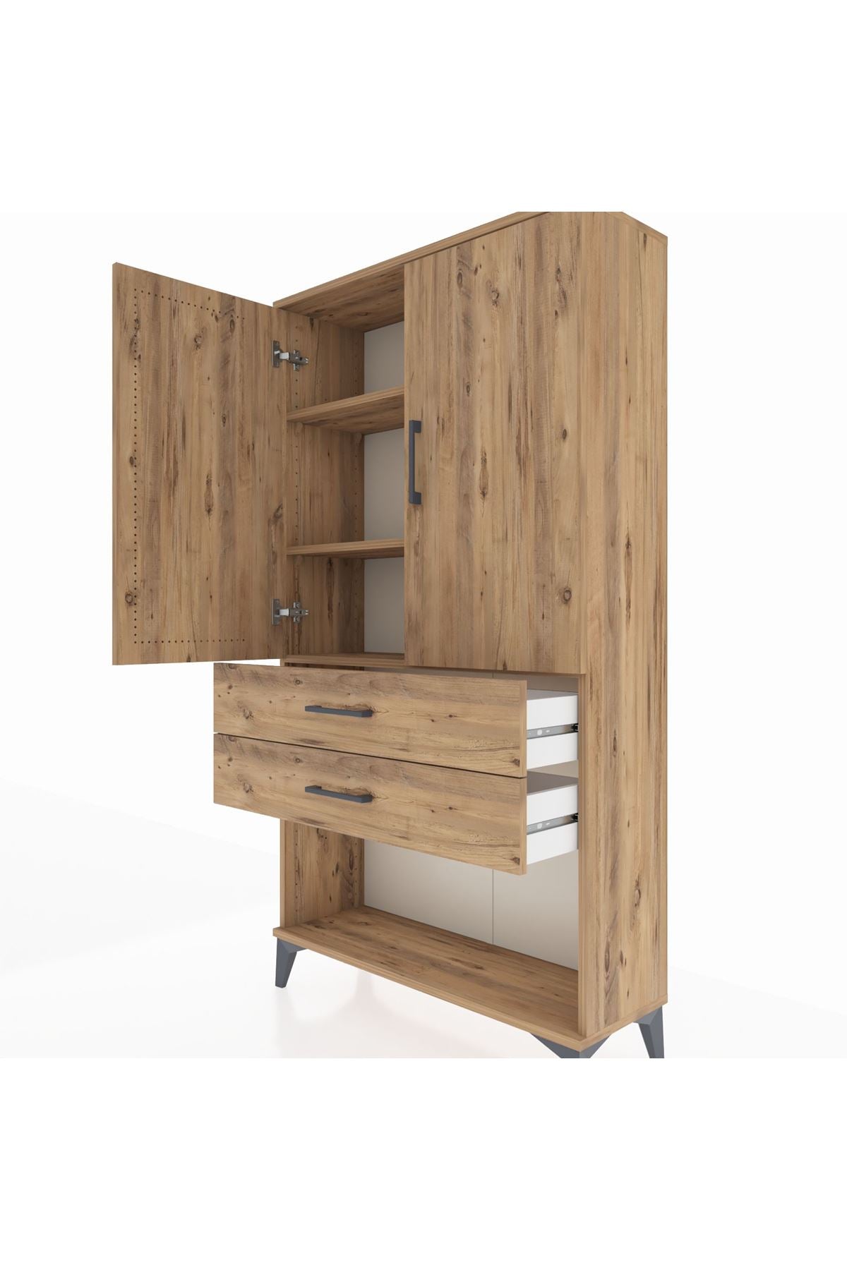 Arges Dolap 3 Raflı 2 Çekmeceli 2 Kapaklı 88x30x163 Çam-Çam