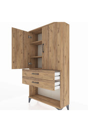Arges Dolap 3 Raflı 2 Çekmeceli 2 Kapaklı 88x30x163 Çam-Çam