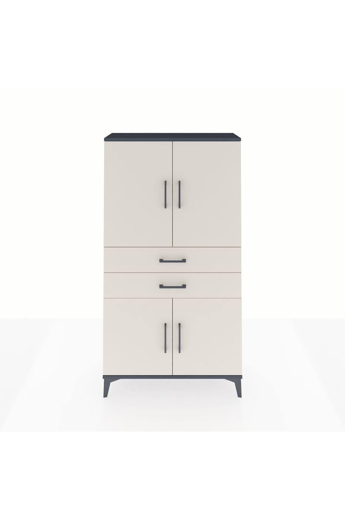 Arges Dolap 3 Raflı 2 Çekmeceli 4 Kapaklı 88x30x163 Antrasit-Aytaşı