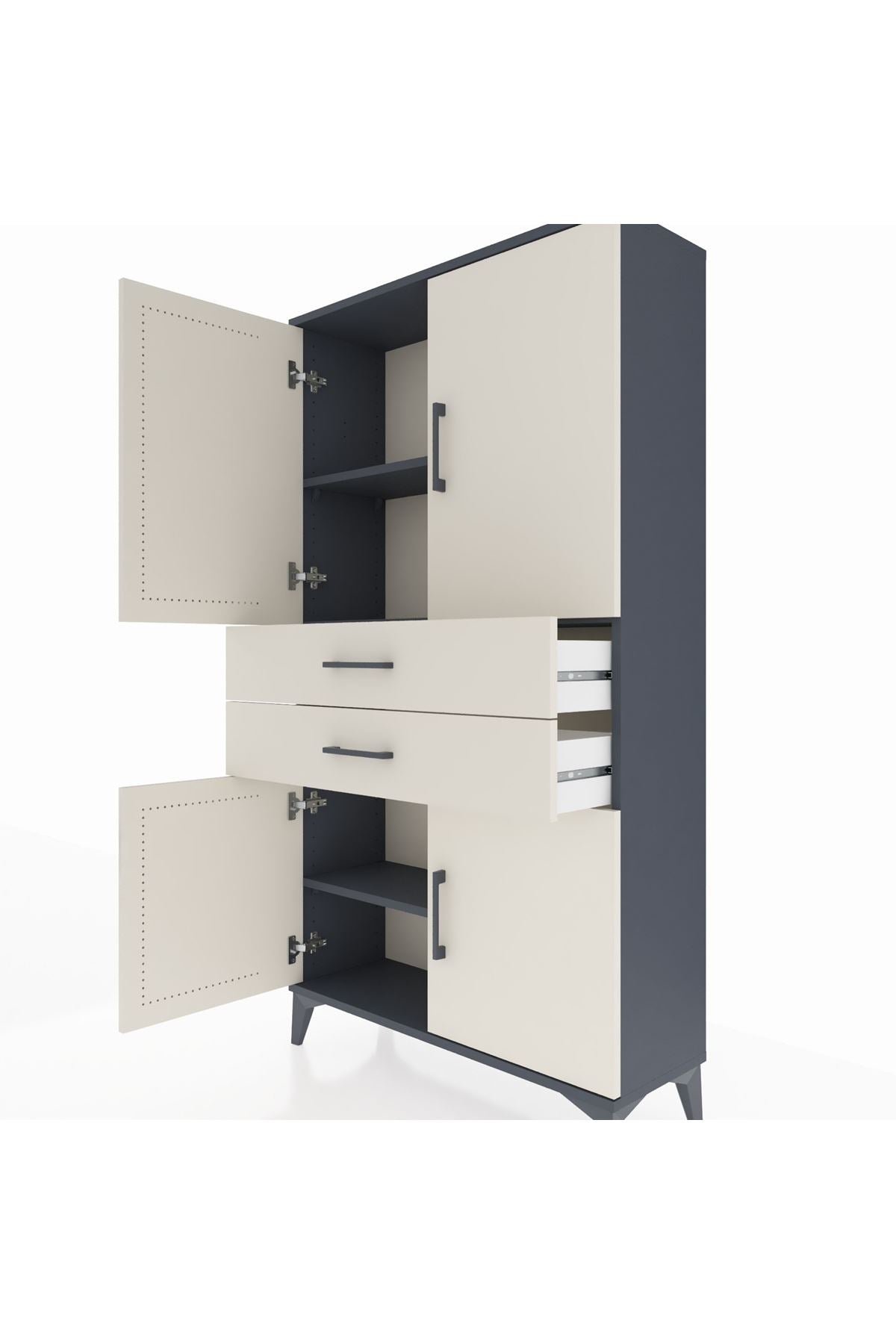 Arges Dolap 3 Raflı 2 Çekmeceli 4 Kapaklı 88x30x163 Antrasit-Aytaşı