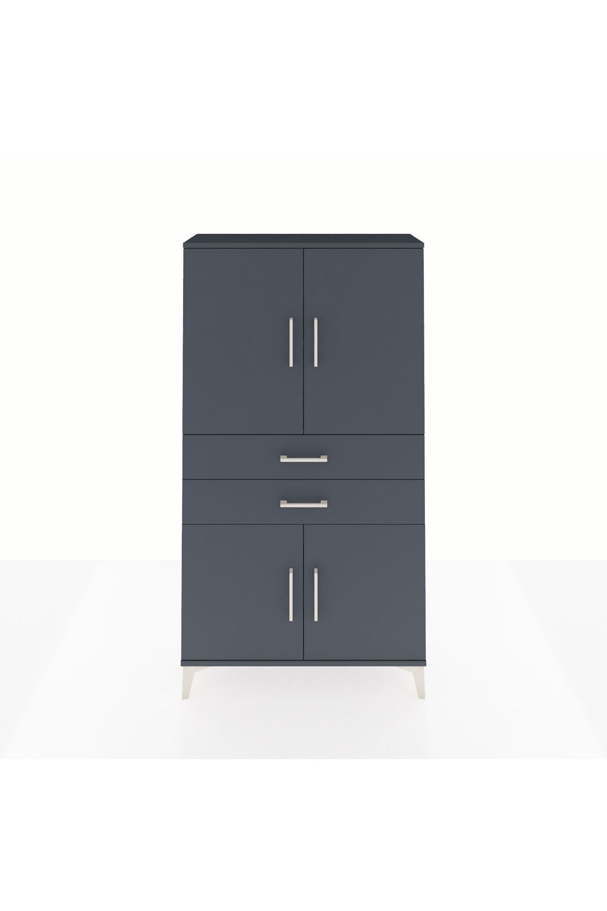 Arges Dolap 3 Raflı 2 Çekmeceli 4 Kapaklı 88x30x163 Antrasit-Antrasit