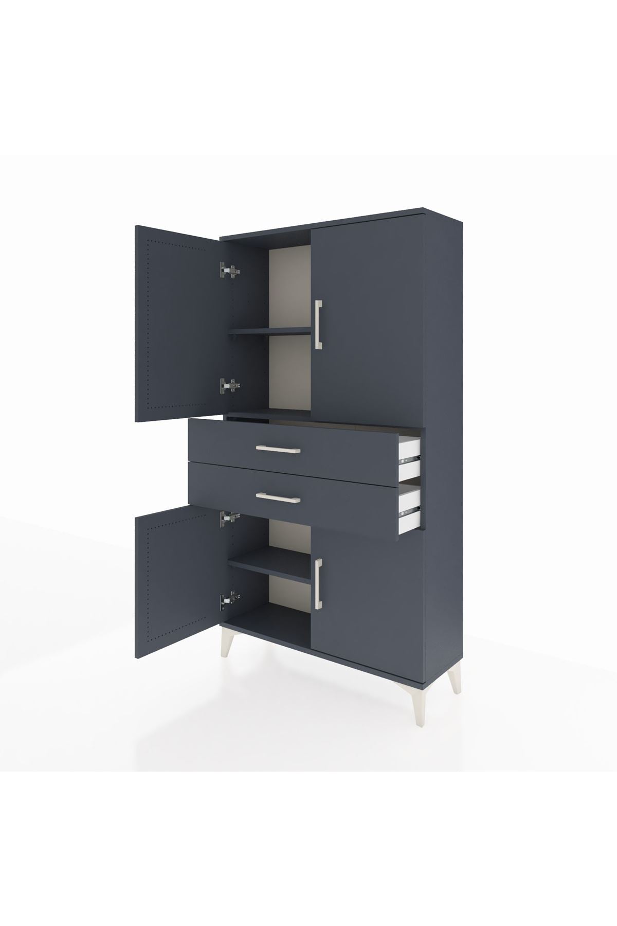 Arges Dolap 3 Raflı 2 Çekmeceli 4 Kapaklı 88x30x163 Antrasit-Antrasit