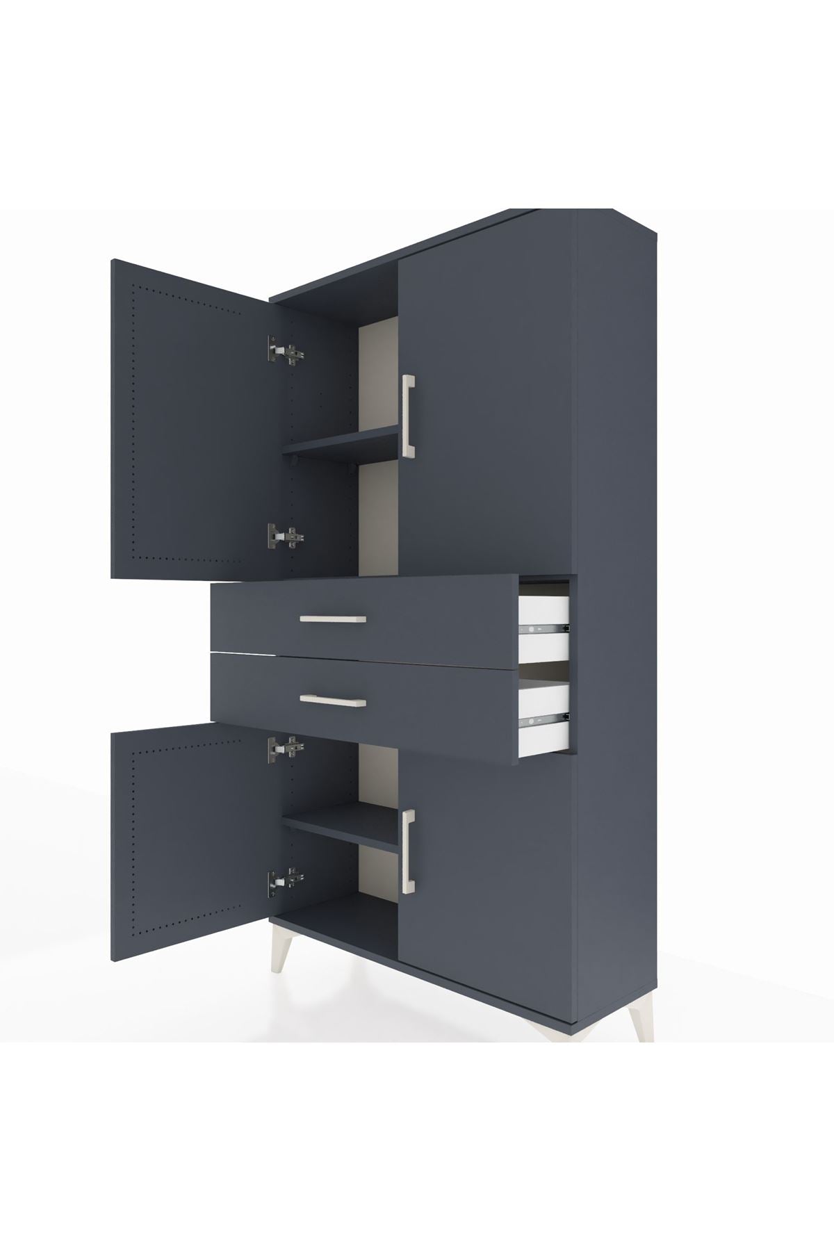 Arges Dolap 3 Raflı 2 Çekmeceli 4 Kapaklı 88x30x163 Antrasit-Antrasit