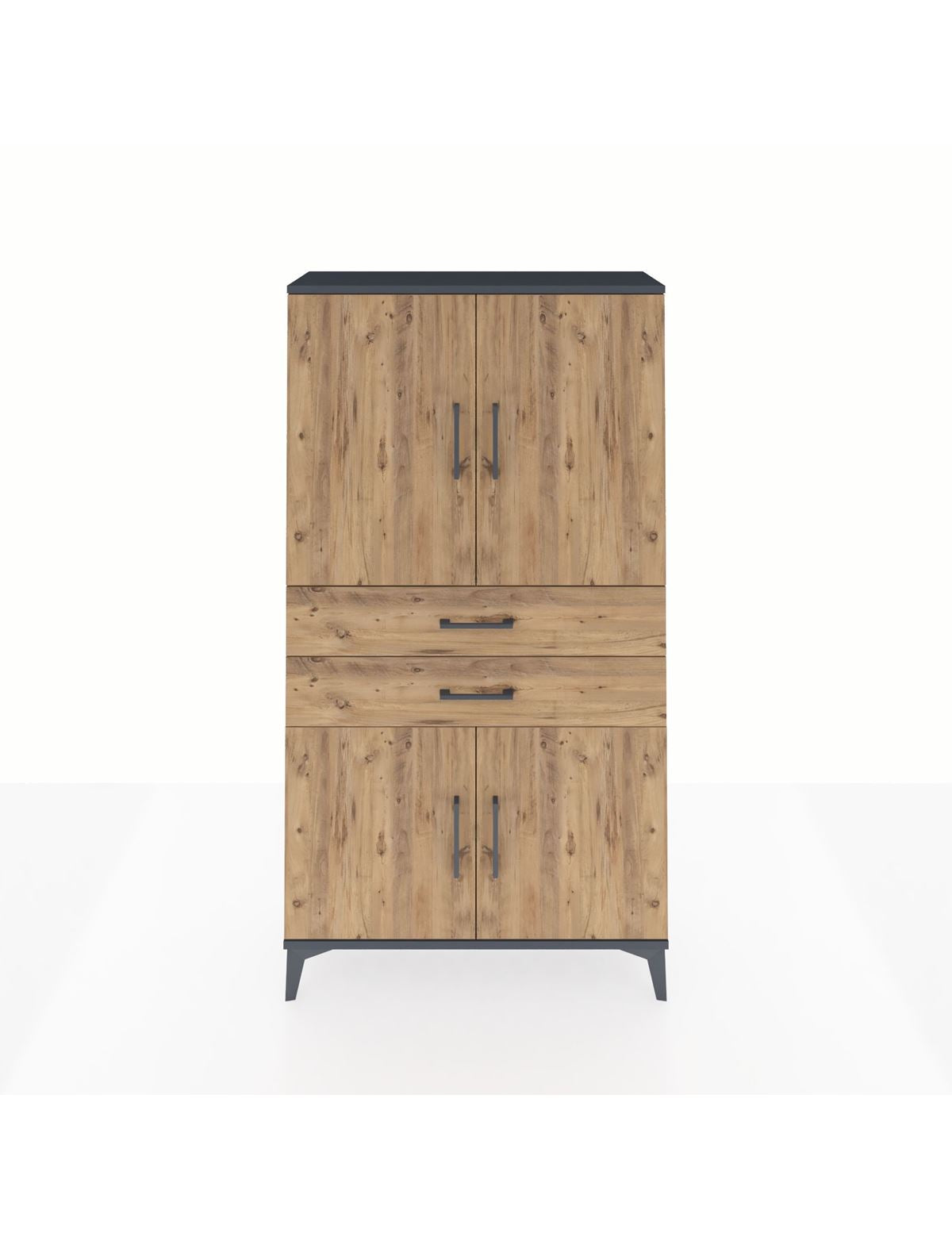 Arges Dolap 3 Raflı 2 Çekmeceli 4 Kapaklı 88x30x163 Antrasit-Çam