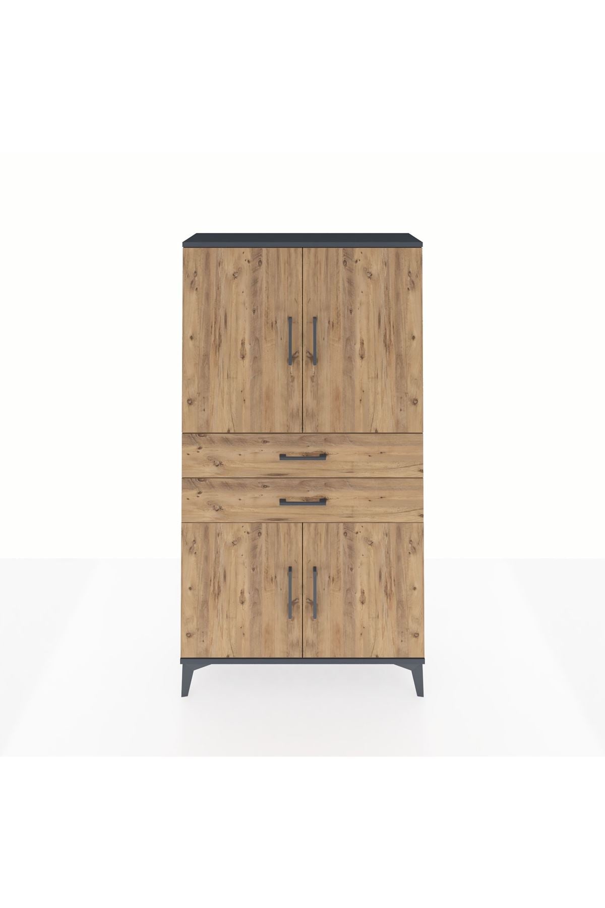 Arges Dolap 3 Raflı 2 Çekmeceli 4 Kapaklı 88x30x163 Antrasit-Çam