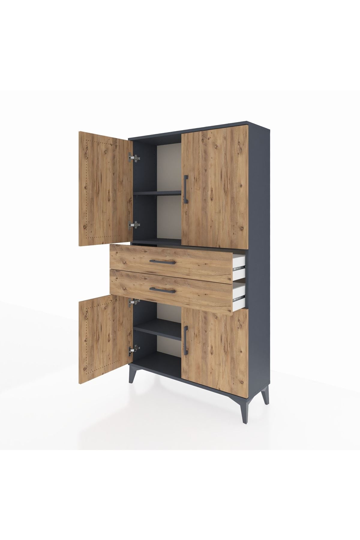 Arges Dolap 3 Raflı 2 Çekmeceli 4 Kapaklı 88x30x163 Antrasit-Çam