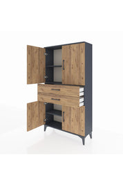 Arges Dolap 3 Raflı 2 Çekmeceli 4 Kapaklı 88x30x163 Antrasit-Çam