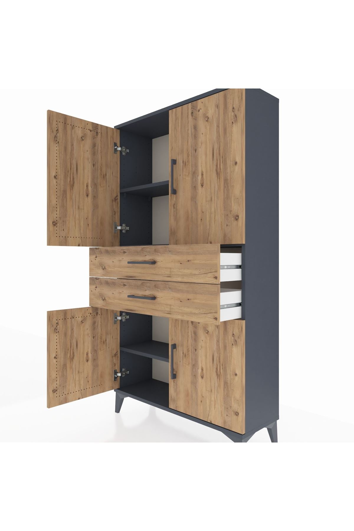 Arges Dolap 3 Raflı 2 Çekmeceli 4 Kapaklı 88x30x163 Antrasit-Çam