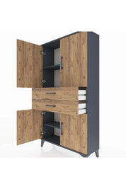 Arges Dolap 3 Raflı 2 Çekmeceli 4 Kapaklı 88x30x163 Antrasit-Çam