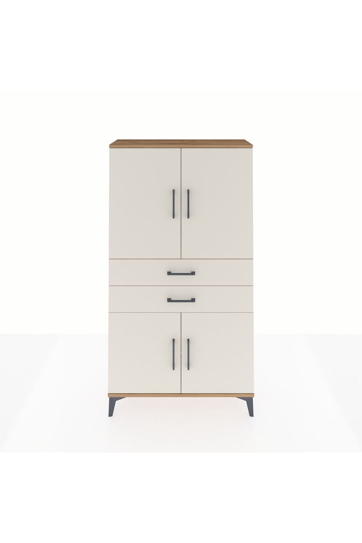 Arges Dolap 3 Raflı 2 Çekmeceli 4 Kapaklı 88x30x163 Çam-Aytaşı