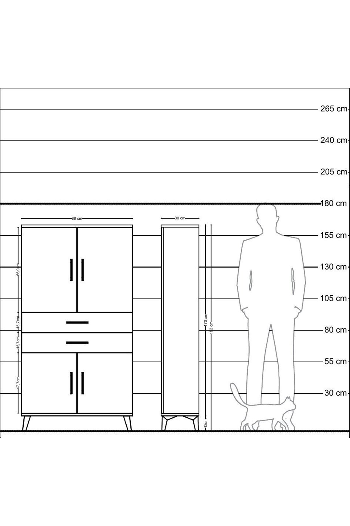 Arges Dolap 3 Raflı 2 Çekmeceli 4 Kapaklı 88x30x163 Çam-Aytaşı