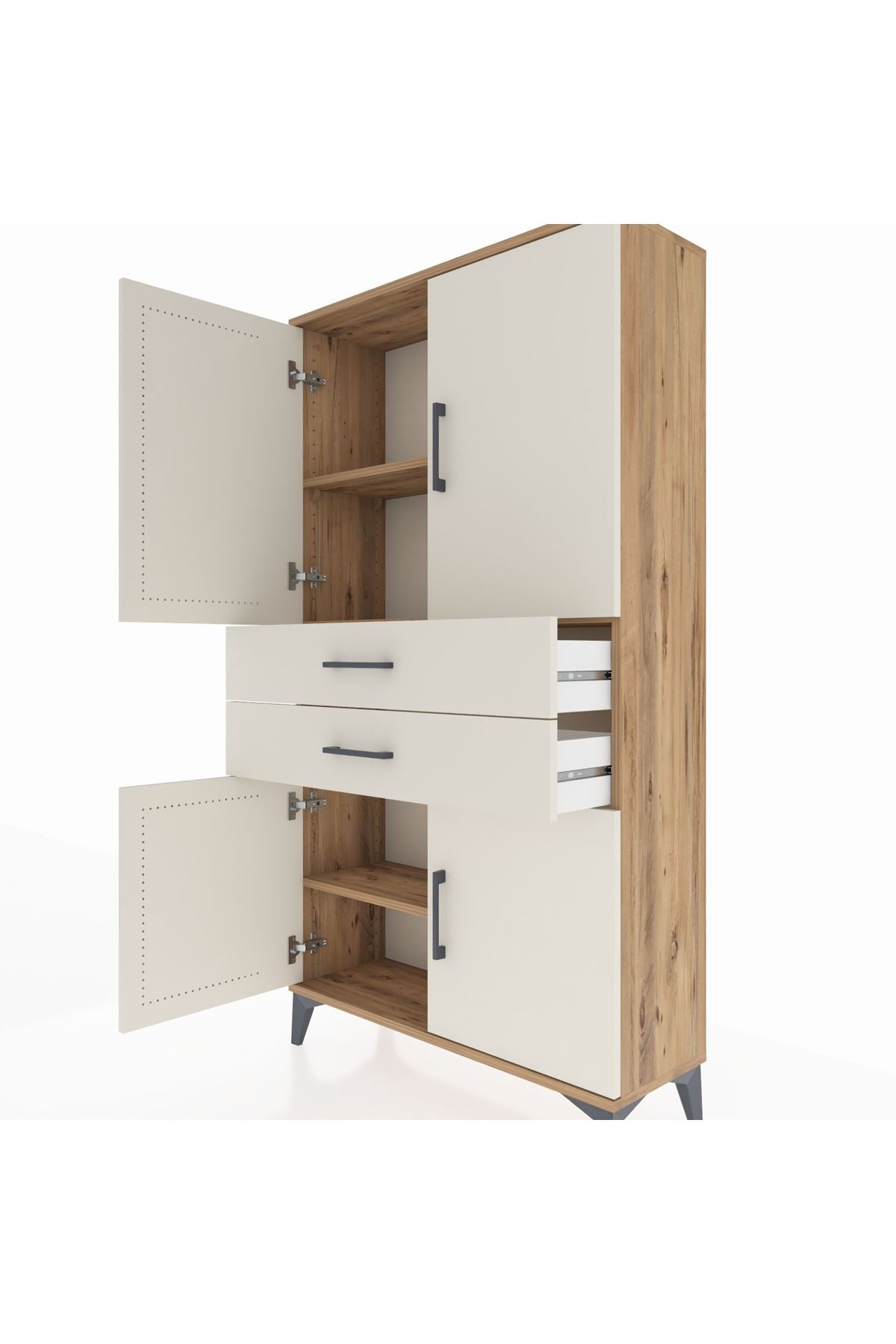 Arges Dolap 3 Raflı 2 Çekmeceli 4 Kapaklı 88x30x163 Çam-Aytaşı