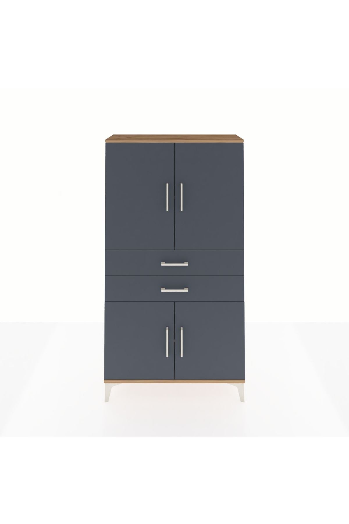 Arges Dolap 3 Raflı 2 Çekmeceli 4 Kapaklı 88x30x163 Çam-Antrasit