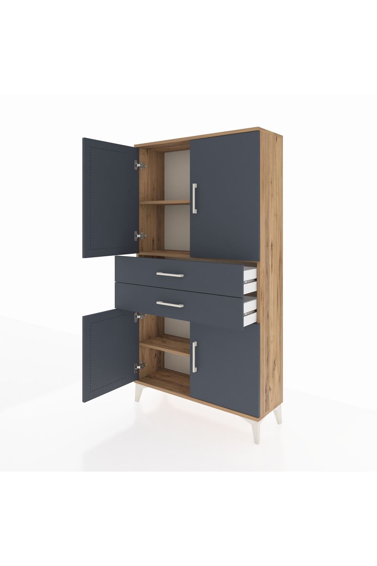 Arges Dolap 3 Raflı 2 Çekmeceli 4 Kapaklı 88x30x163 Çam-Antrasit