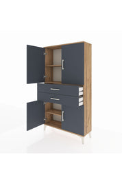 Arges Dolap 3 Raflı 2 Çekmeceli 4 Kapaklı 88x30x163 Çam-Antrasit