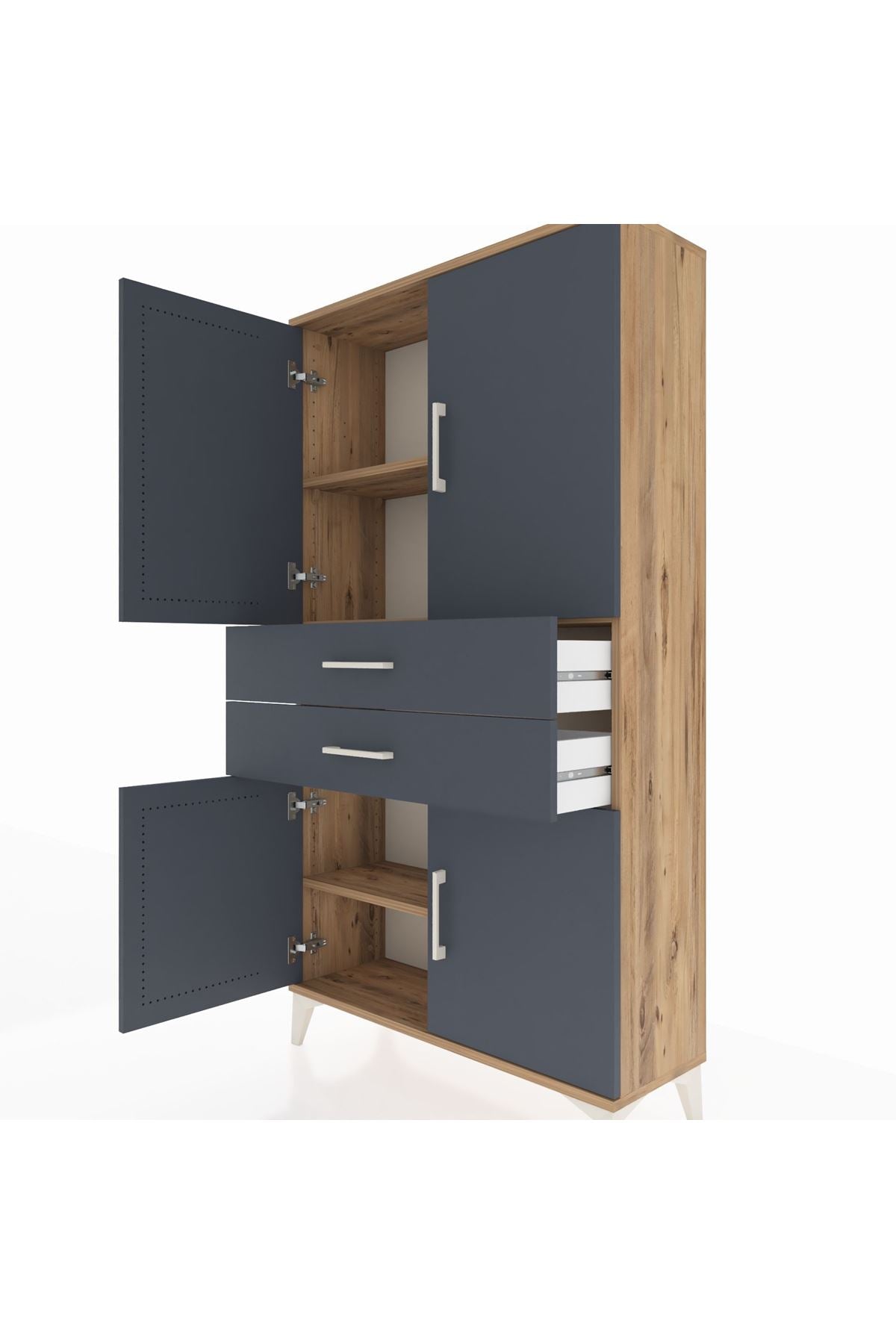 Arges Dolap 3 Raflı 2 Çekmeceli 4 Kapaklı 88x30x163 Çam-Antrasit