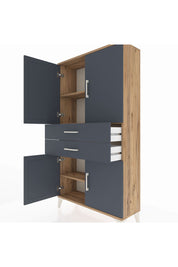 Arges Dolap 3 Raflı 2 Çekmeceli 4 Kapaklı 88x30x163 Çam-Antrasit