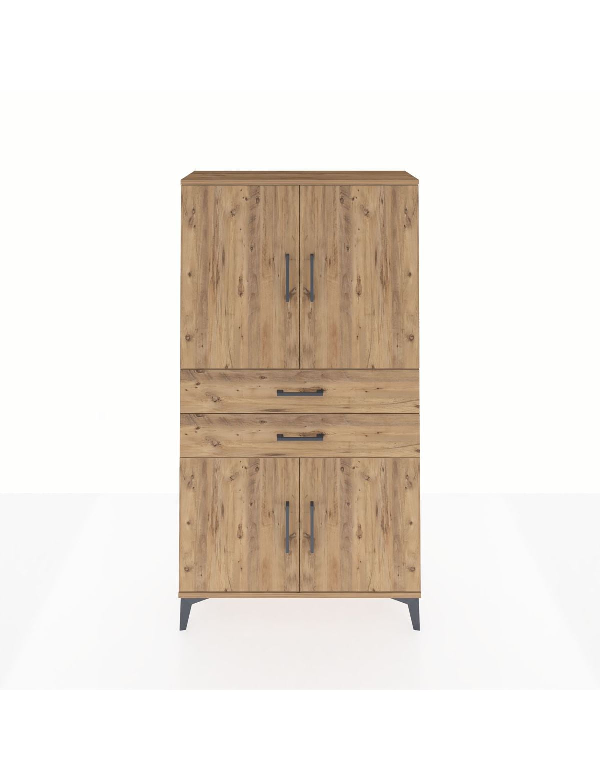 Arges Dolap 3 Raflı 2 Çekmeceli 4 Kapaklı 88x30x163 Çam-Çam