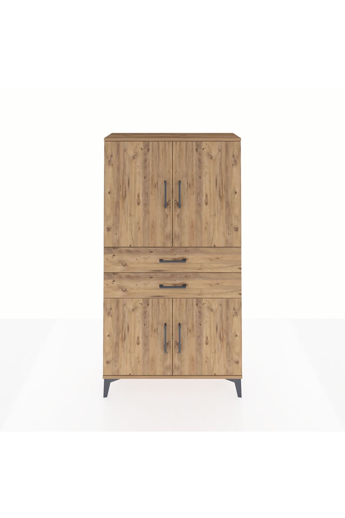 Arges Dolap 3 Raflı 2 Çekmeceli 4 Kapaklı 88x30x163 Çam-Çam