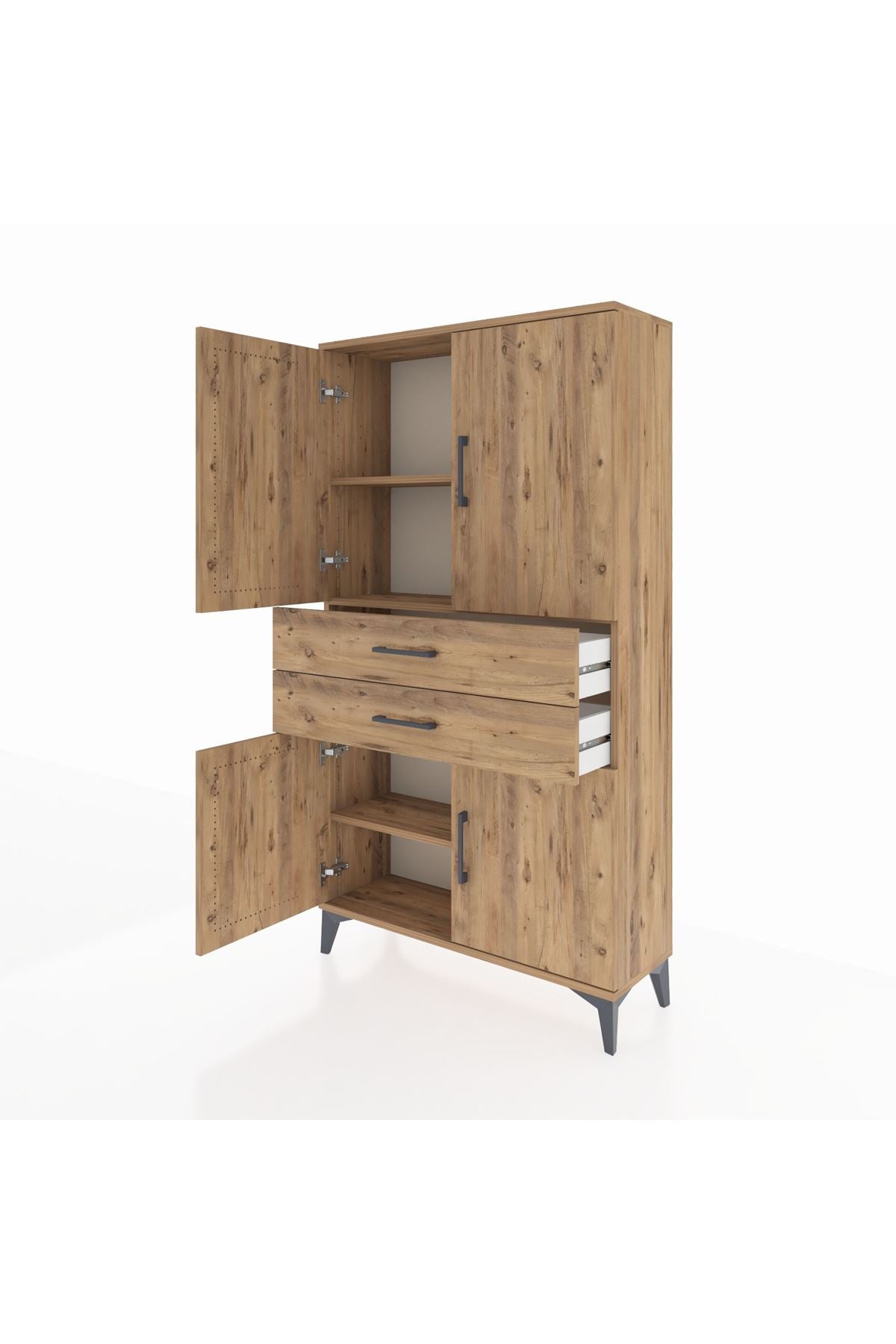 Arges Dolap 3 Raflı 2 Çekmeceli 4 Kapaklı 88x30x163 Çam-Çam