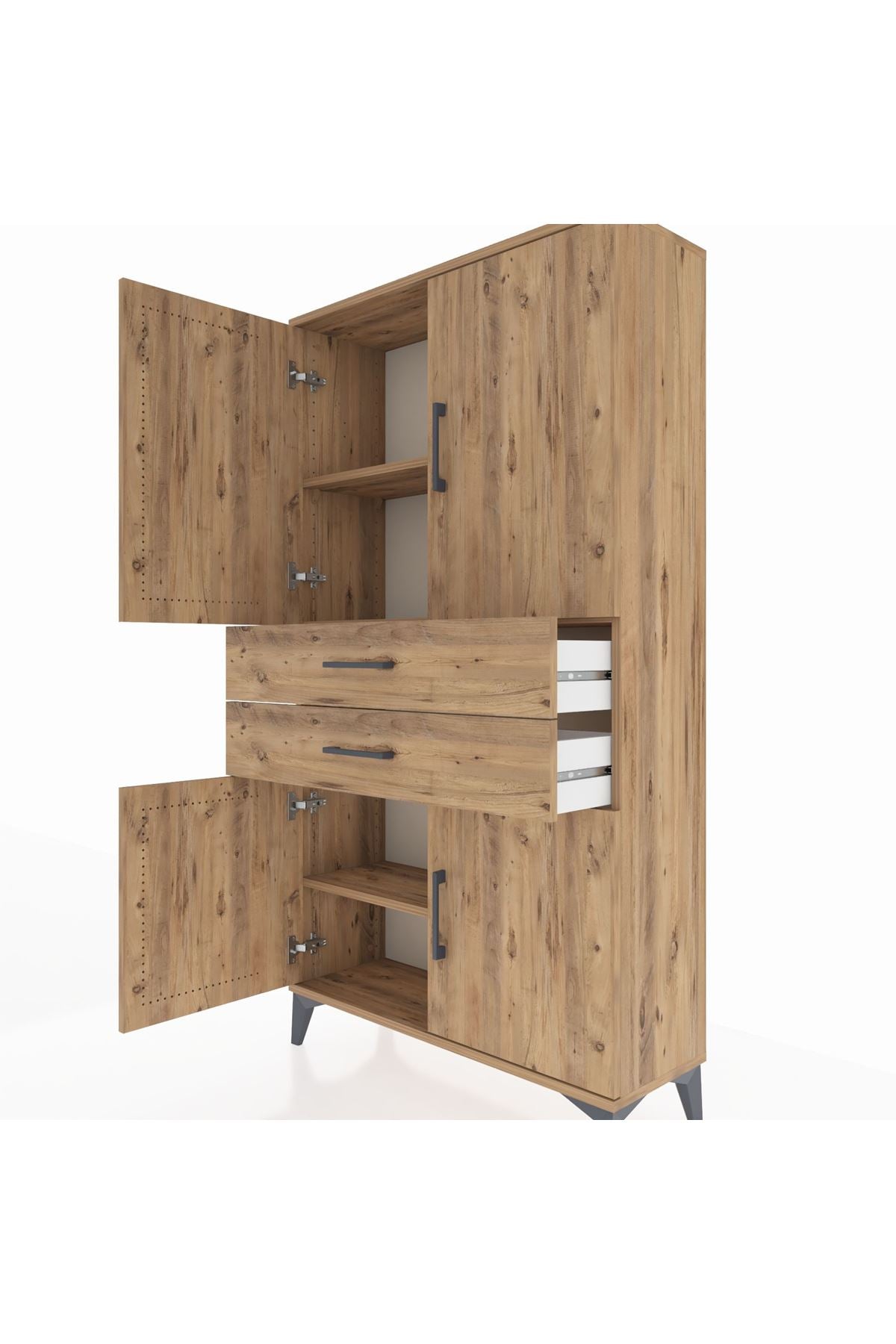 Arges Dolap 3 Raflı 2 Çekmeceli 4 Kapaklı 88x30x163 Çam-Çam