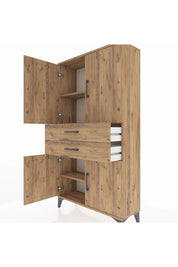Arges Dolap 3 Raflı 2 Çekmeceli 4 Kapaklı 88x30x163 Çam-Çam