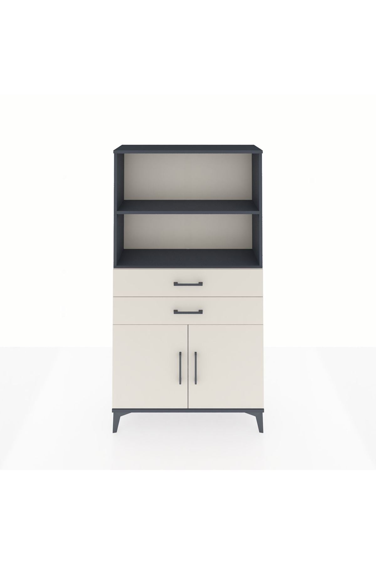 Arges Dolap 3 Raflı 2 Çekmeceli 2 Kapaklı 88x30x163 Antrasit-Aytaşı