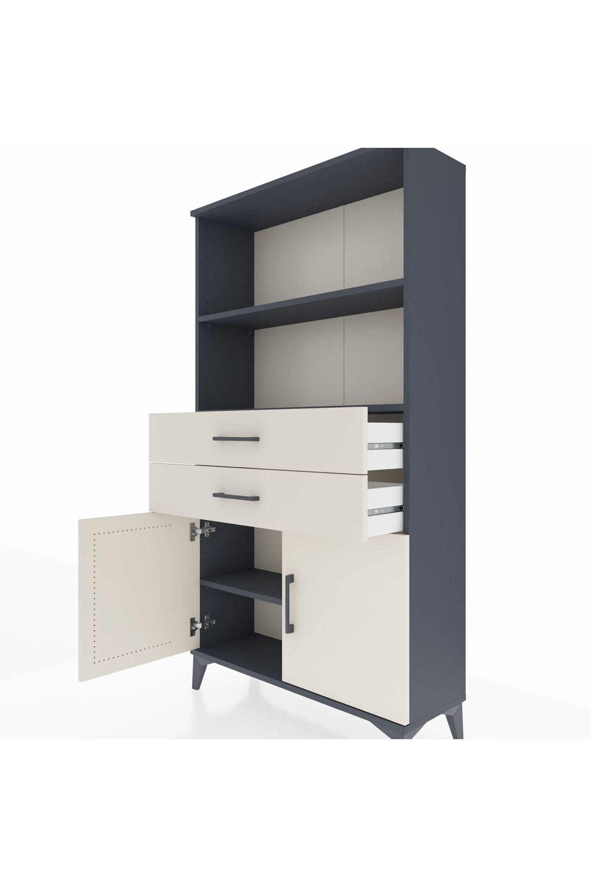 Arges Dolap 3 Raflı 2 Çekmeceli 2 Kapaklı 88x30x163 Antrasit-Aytaşı