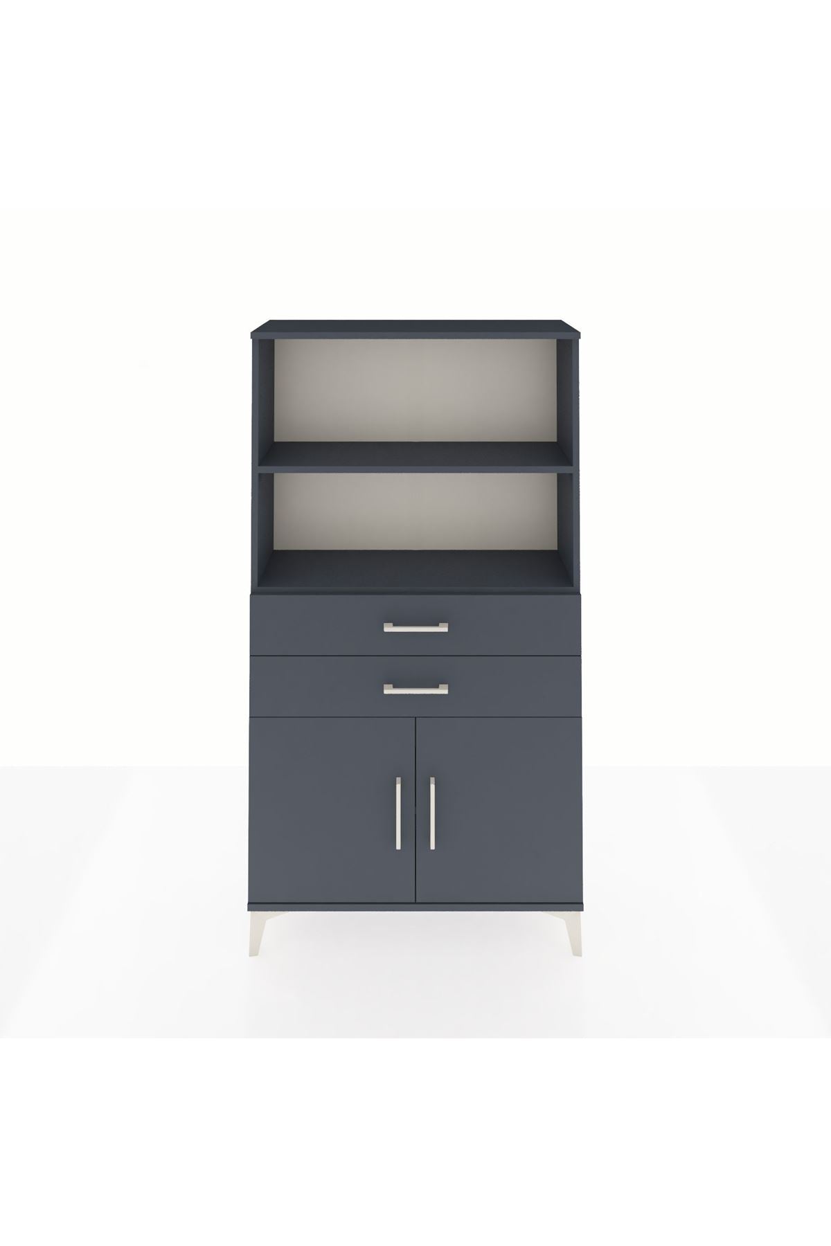 Arges Dolap 3 Raflı 2 Çekmeceli 2 Kapaklı 88x30x163 Antrasit-Antrasit