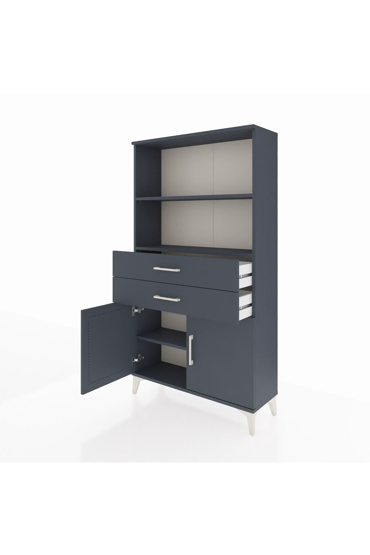 Arges Dolap 3 Raflı 2 Çekmeceli 2 Kapaklı 88x30x163 Antrasit-Antrasit