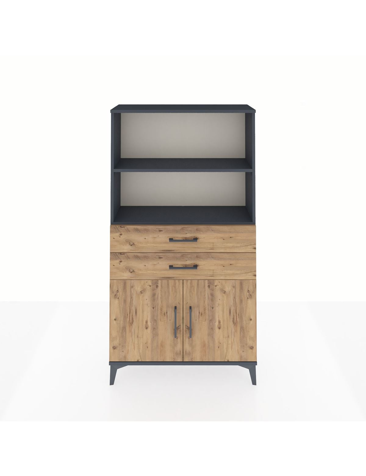 Arges Dolap 3 Raflı 2 Çekmeceli 2 Kapaklı 88x30x163 Antrasit-Çam